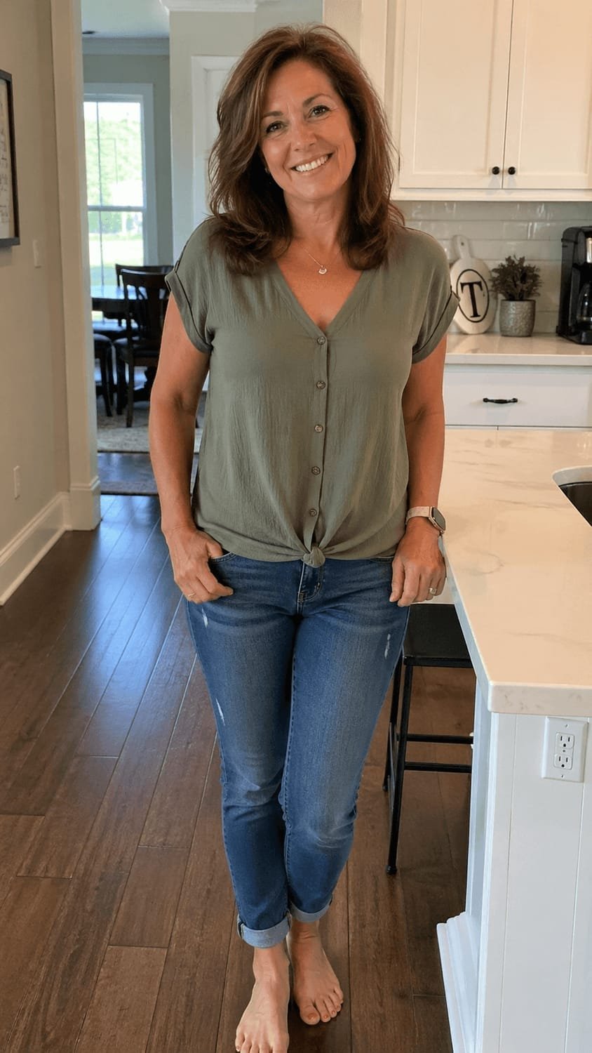 A woman over 50 feeling energetic and confident at home